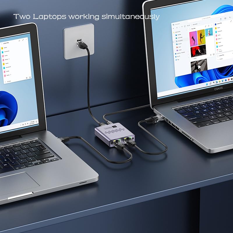 Gigabit Ethernet Splitter 1 to 2 High Speed, 1000Mbps Internet Splitter 1 in 2 Out, LAN Splitter with USB Power Cable, RJ45 Splitter for Cat5/5e/6/7/8 Cable(2 Devices Simultaneously Networking)