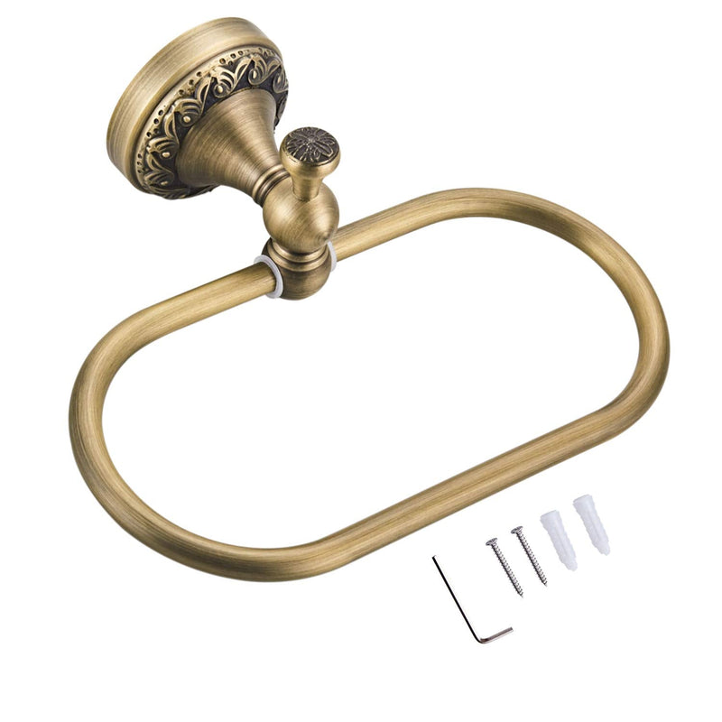 Aothpher Brass Towel Ring Oval Contemporary Bathroom Hand Towel Holder Wall Mounted,Antique Brass Finish | Antique Brushed Brass Finish,Screw-mounted,For Bathroom or Kitchen Antique Brass