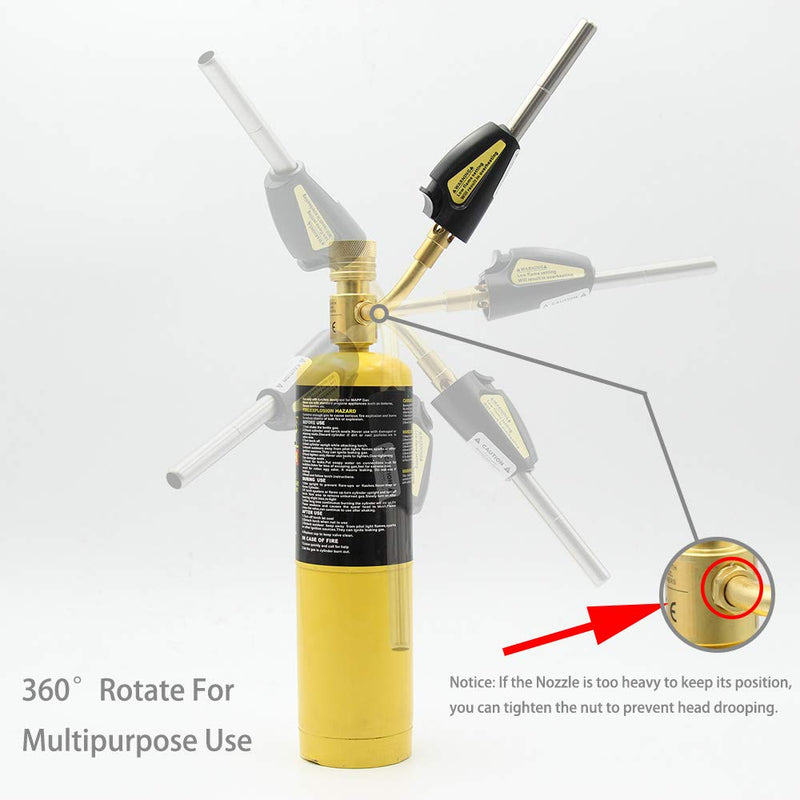 Self-Ignition Stainless Steel Head MAPP Gas Torch 360° Swivel For Soldering, brazing