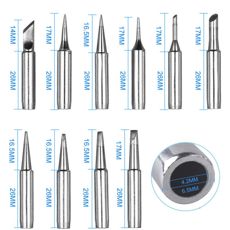 RMENOOR 10 pieces soldering iron soldering tip replacement soldering tip set 900M-T soldering iron tips lead-free soldering iron replacement soldering tips set soldering tips with welding sleeve copper soldering tips for soldering station