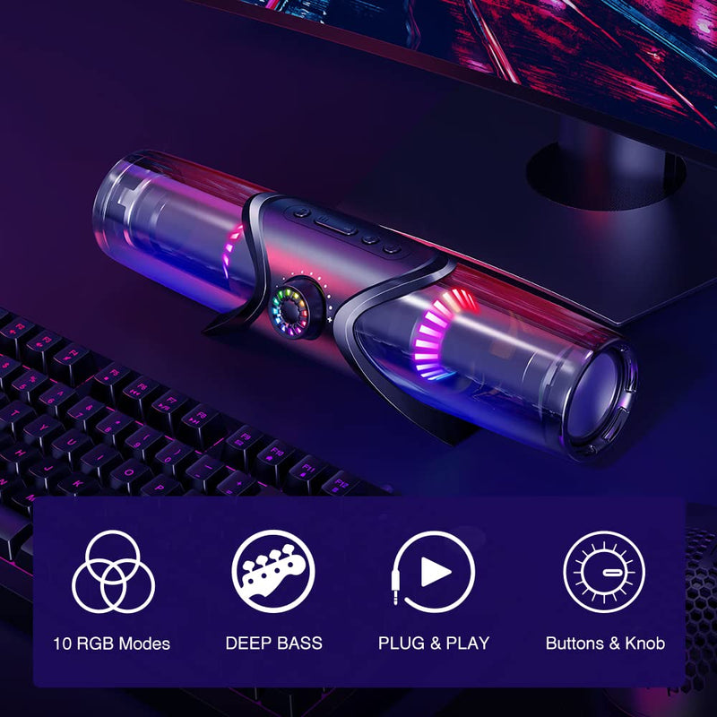 Computer Speakers,Bluetooth SoundBar,Computer Speakers for Desktop Monitor with RGB Light,PC Speakers with Subwoofer,USB Powered Sound Bar for Laptop 3.5mm Headphone Jack