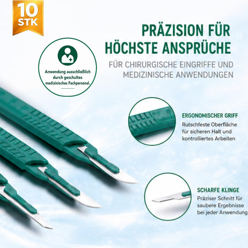 Disposable Scalpel No.23 - 10 in a Pack - Sterile, Stainless Steel Blade, Plastic Handle, Individually Wrapped - Medical Disposable Surgical Cutlery | Heinz Herenz medical supplies
