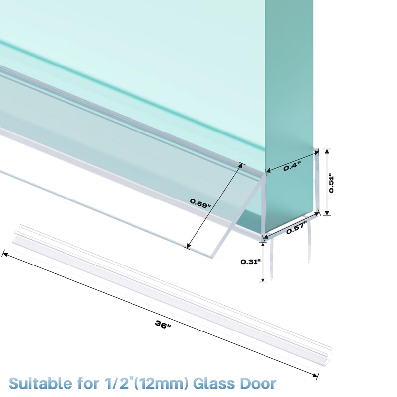 Shower Door Bottom Seal Strip, 2PCS Seal Strip, Clear PVC, 36" Length, Fits 12mm Thick Glass, Prevents Leaks, Easy Installation, No Adhesive Required (Black, 36in for 1/2"(12mm) Door) Black