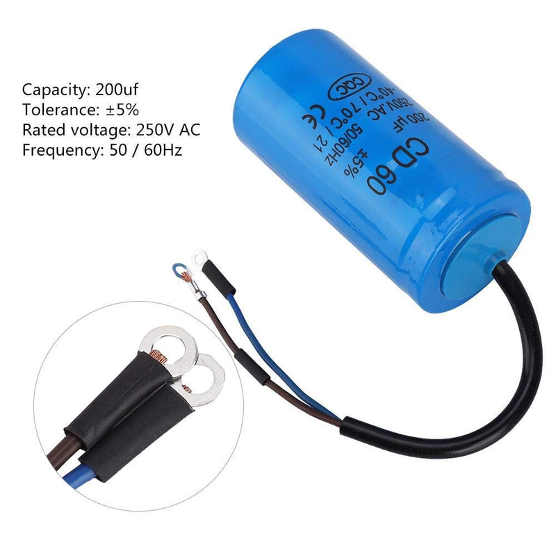 CD60 200uF run capacitor with wire lead 250VAC 50/60Hz for engine air compressor