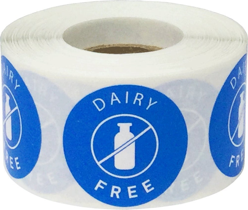 Dairy Free Food Rotation Labels, 1.25 Inch Round Circle Adhesive Stickers, 500 Allergy Identification Labels Per Roll for Restaurants, Kitchens, and Food Prep – Made in the USA