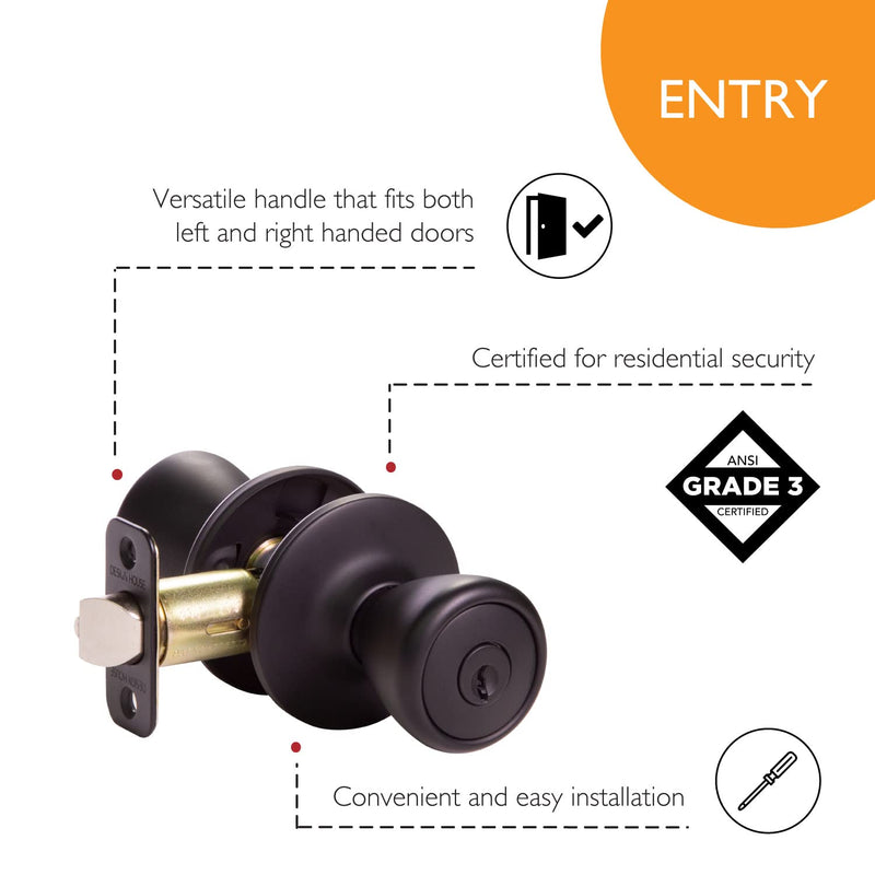Design House 779272 Tulip Keyed Entry Door Knob Matte Black Keyed Entry Lock