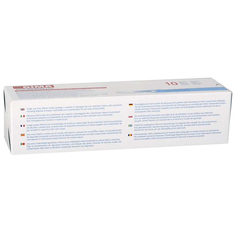 Gima - Sterile stainless steel scalpels, ABS handle, single use, standard, No. 10, 10 individually wrapped scalpels. Standard - 10 scalpels n° 10