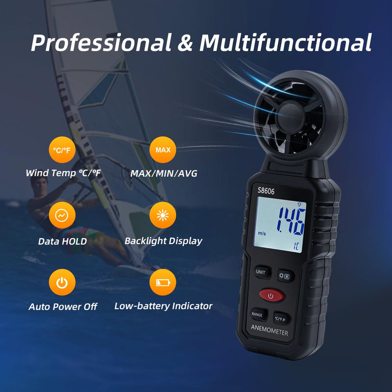 Mcbazel 3 in 1 Handheld Digital Anemometer Wind Gauge Wind Gauge for Measuring Wind Speed Temperature Windchill for HAVC Drone Sailing Fishing