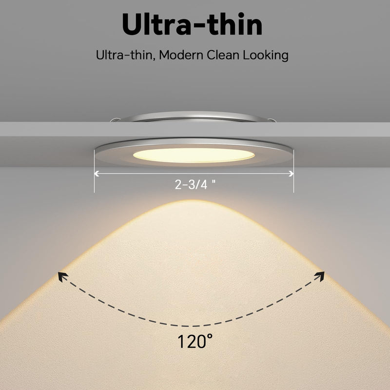 acegoo RV 2.75" Recessed LED Ceiling Light 12V Ultra-Thin Puck Light, Dimmable RV Lights Interior for Camper Van Truck Motorhome Boat Sailboat Roof Under Cabinet Lighting, 6 Pack (Silver,Warm White) Silver Finish Warm White