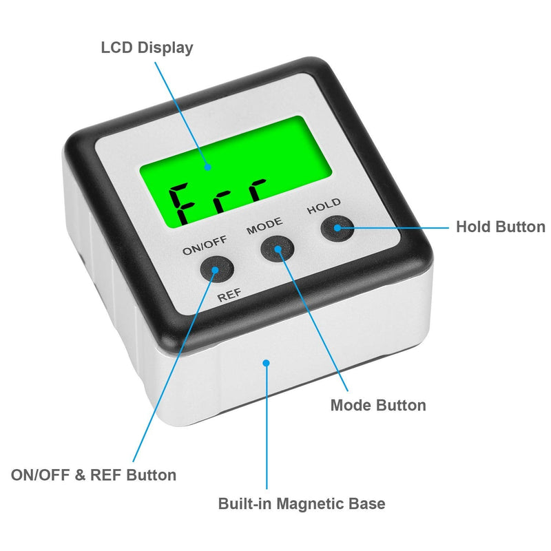 FOLAI Digital LCD Protractor Inclinometer Waterproof Bevel Box Angle Gauge Magnetic Base Spirit Level (Battery Included)