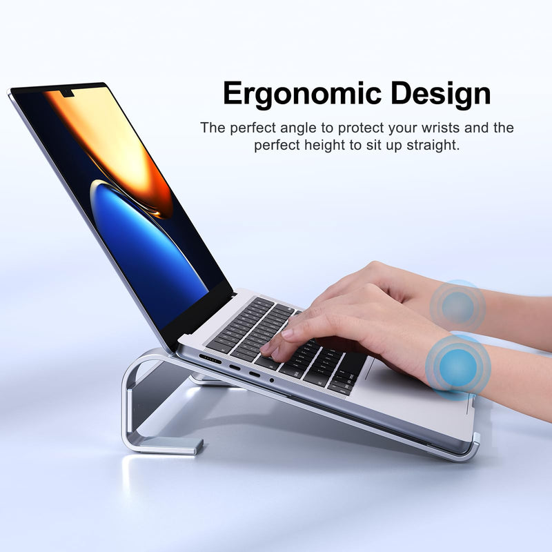 Laptop Stand for Desk, Aluminum Laptop Riser, Ergonomic Computer Stand Compatible with for MacBook Pro/Air, Dell, HP, Lenovo, 10-17.3'' (Silver) Silver