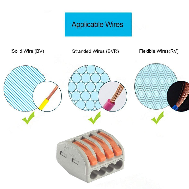160 PCS Lever Wire Electrical Connectors Nuts Assortment Kit with 28-12 AWG, Multiple Stud2/3/5 Conductor Combination Compact, Electrical Insulated Terminals, Quick Disconnect Splicing 160 PCS
