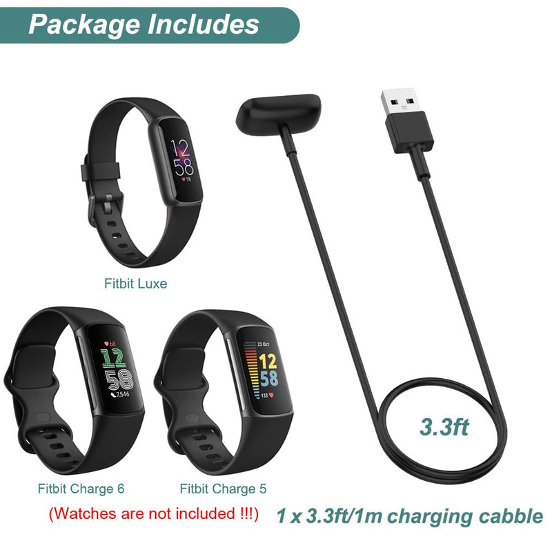 Kissmart Charger for Fitbit Luxe/Charge 6/Charge 5, Replacement Charging Cable Cord for Fitbit Charge 6/Charge 5/Luxe [3.3ft/1m] 1