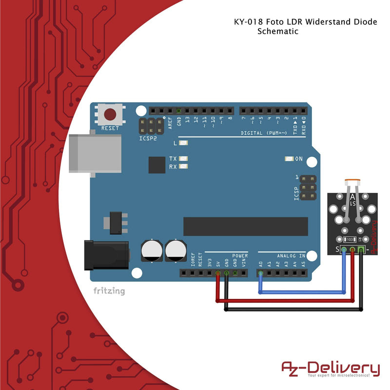 AZDelivery 3 x KY-018 LDR Light Sensor with Photoresistor Brightness Sensor Diode Compatible with Arduino and Raspberry Pi Includes eBook!