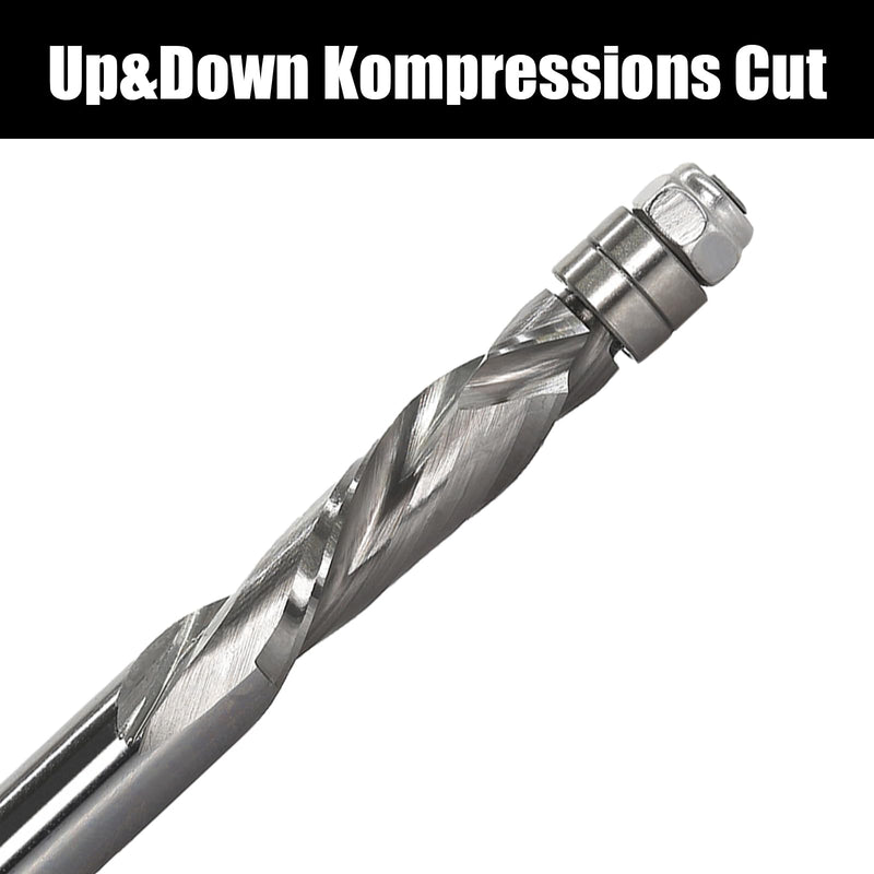 AKYLIN spiral flush cutter 8 mm shank, up & down compression cut spiral cutter for router, 8 mm cutting diameter, 28.6 mm cutting length spiral grooved double ball bearing wood cutter 8 x 8 x 28.6 mm up & down cut