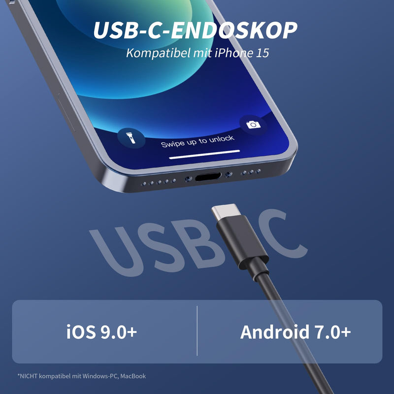 Endoscope Camera with Light, 1080P HD Endoscope Camera Mobile Phone with Light, Waterproof, IP67, No WiFi Required, Inspection Camera, Channel Camera, Mobile Phone with 8 LED Lights for Android & iOS 5 m