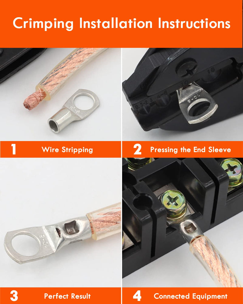 130 pieces cable lugs, tube cable lugs set, ring terminals M6 M8 | Cable lugs set 25 mm² 16 mm² 10 mm² 6 mm², cable lug assortment, for car battery cables 130 Pcs