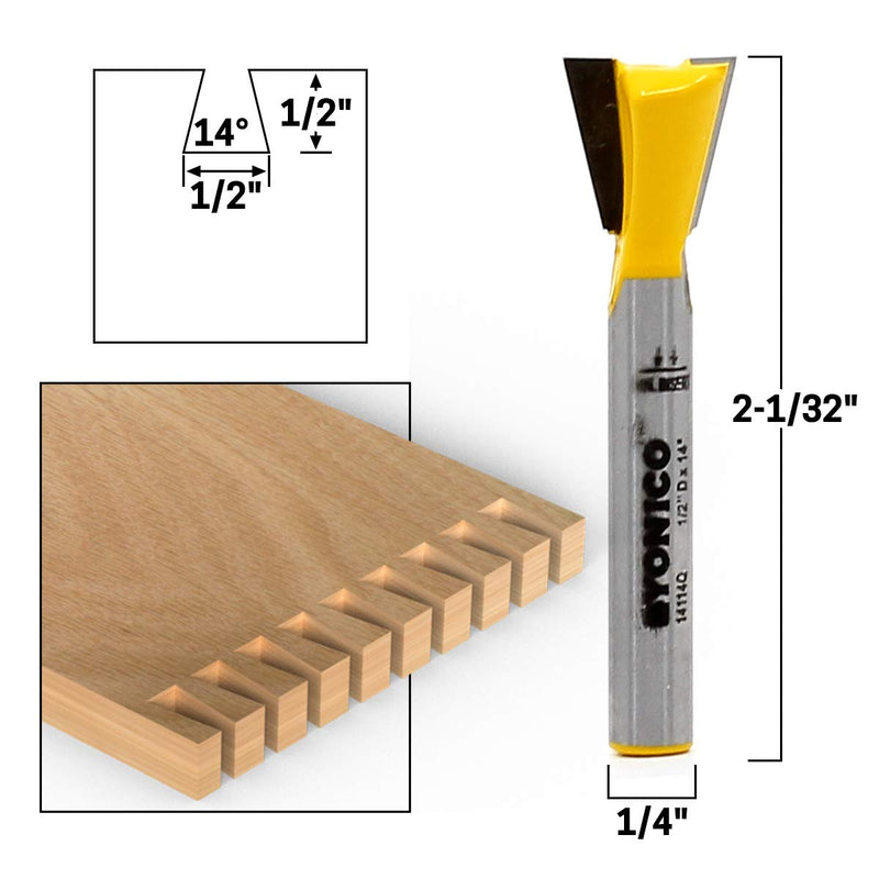 YONICO Dovetail Router Bit Set 5 Bit 1/4-Inch Shank 14520q 5 Bit Set - 1/4" Shank