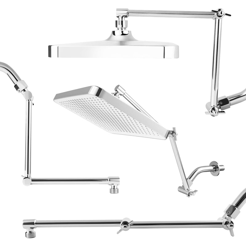Shower Head Extension Arm, 16 Inch Solid Brass Adjustable Extender with Lock Joint, Height & Angle Adjustable Shower Arm for Rainfall or Fixed Shower Head, G1/2 Connector (Chrome) Chrome
