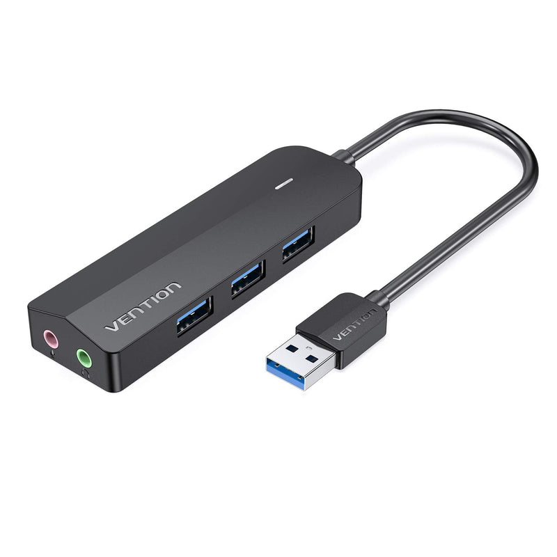 VENTION USB 3.0 Hub, 3 USB A Ports, USB to 3.5mm Jack Audio Adapter, USB External Sound Adapter for Windows Mac Linux PC Laptop Destops PS5 Switch 2 Double Jack-3 Usb Port