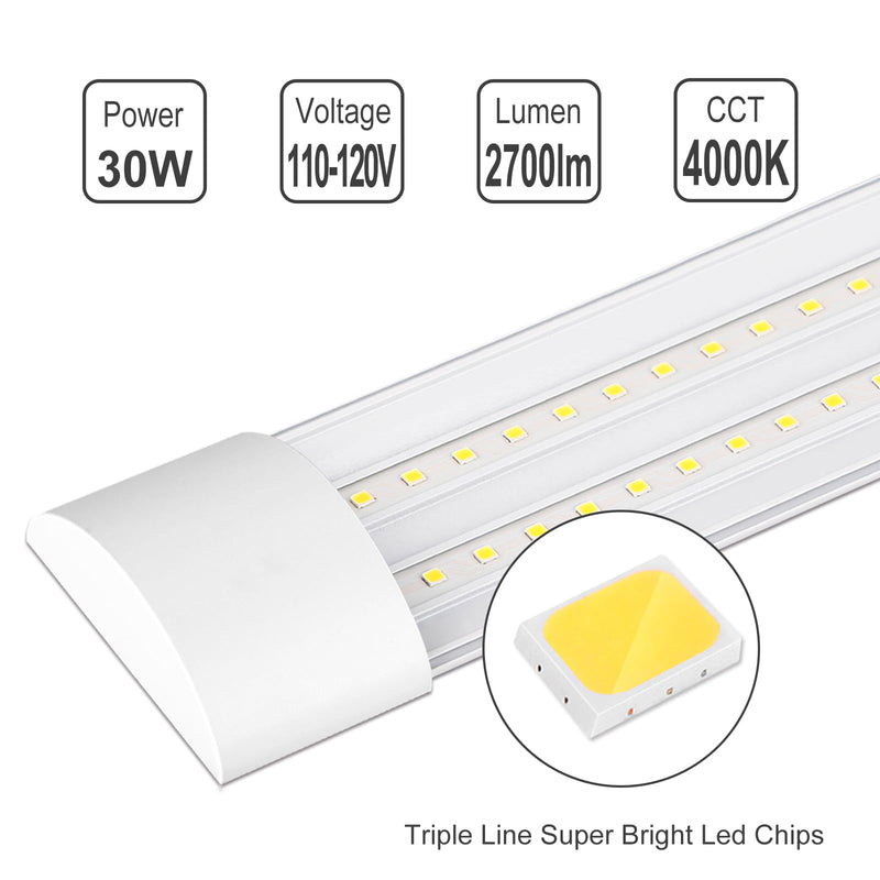 KILIPOL 3FT LED Batten Light, Ceiling Surface Mounted Slim LED Tube Lights, 30W 4000K Neutral White for Office, Shop, Garage, Home, 2 Packs