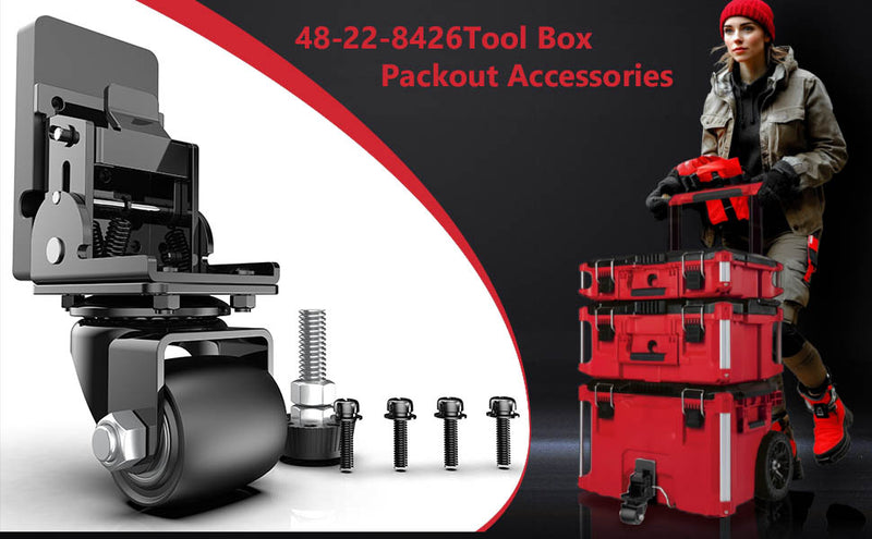 Packout Caster Wheel Kit, Upgraded Metal Front Wheels Fit for Mil Waukee 48-22-8427/8426 Packout Rolling Tool Box-Accessories for Packout Toolbox, Folding Packaging Accessories Make Shipping Easy