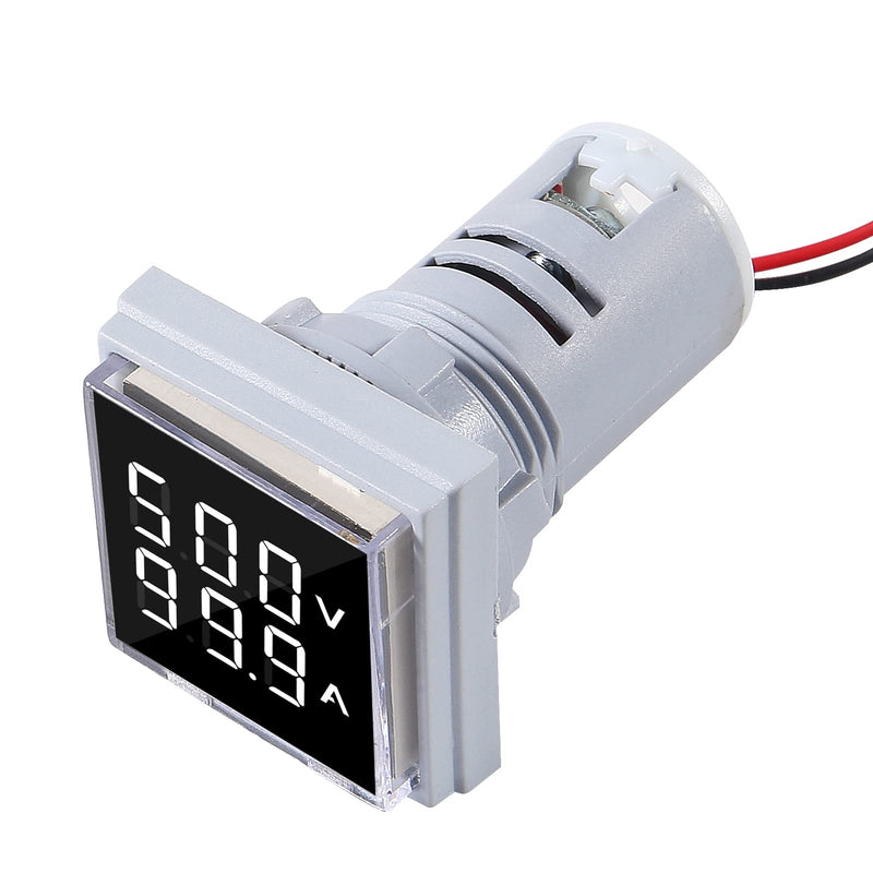 AITRIP 2Pack LED Display Voltmeter, Square Dual Display Voltmeter and Ammeter LED Digital Voltage Gauge AC 60-500V 0-100A Current Meter Indicator White
