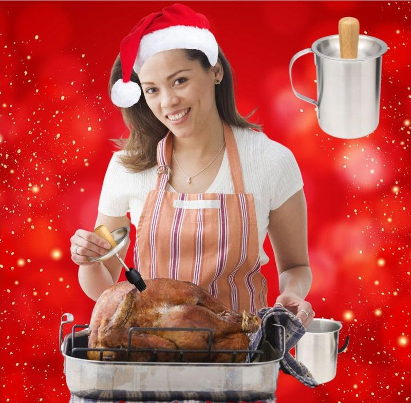 Marinade Sauce Pot w Silicone Basting Brush Set, Stainless Steel Barbecue Marinater Tenderizer with Lid for Outdoor BBQ Grilling Cooking Tools – Barbeque Accessories - Gift boxed