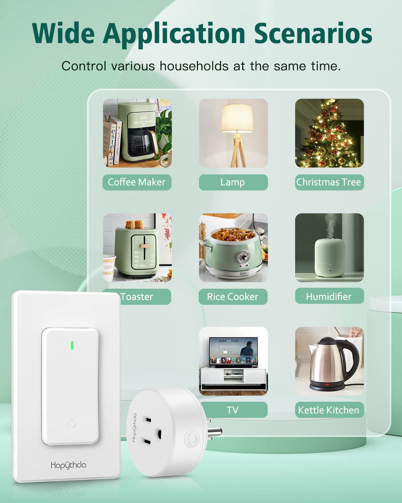 Remote Control Outlet, Wireless Wall Mounted Light Switch, 15A/1500W Remote Outlet for Light & Small Electrical Appliance, 300 Feet RF Range, Anti-Surge 4000V, 1 Remote and 2 Outlets 2 Outlets & 1 Remote