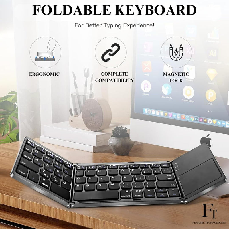 Ultimate Foldable Bluetooth Keyboard with Touchpad | Portable Wireless Keyboard for Phone, Tablet, Laptop | Rechargeable Foldable Keyboard with Ñ | Ergonomic Design