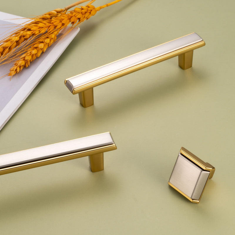 Nickel and Gold Cabinet Pulls Brushed Nickel and Gold Kitchen Cabinet Handles, 5 Pack 6-1/4 Inch, 2281 Two Tone Hardware for Cabinets Drawers Bedroom Dresser Cupboard Bathroom Vanity 6-1/4 In Hole Distance Brushed Nickel & Gold