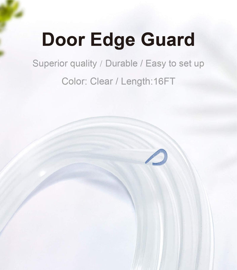 Car Door Edge Guards Clear, 16Ft Rubber Seal Protector U Shape Edge Trim Car Door Edge Protection Fit for Most Car 16Ft(Clear)