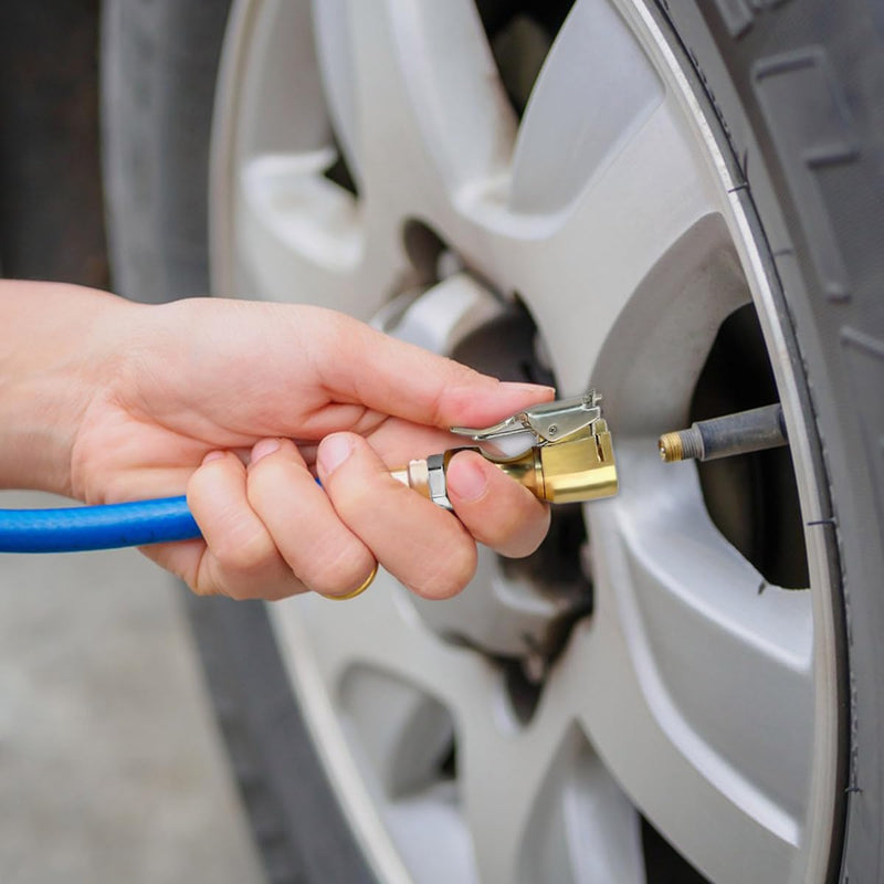 Air Chuck with Clip Tire Inflator Compressor with Clip Closed Flow Lock Brass Tire Chuck Hose Connect Accessories Heavy Duty Inflator Gauge Compressor Accessories Locking Tire InflatorAdapter Connect