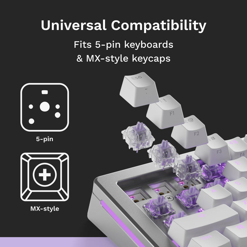 Glorious Gaming - Mako Ultralight Switches (110 PCS) Tactile Switches for Gaming and Typing, Clear Design for Max RGB, Pre Lubed, for Hotswappable Mechanical Keyboards with 5-pin sockets