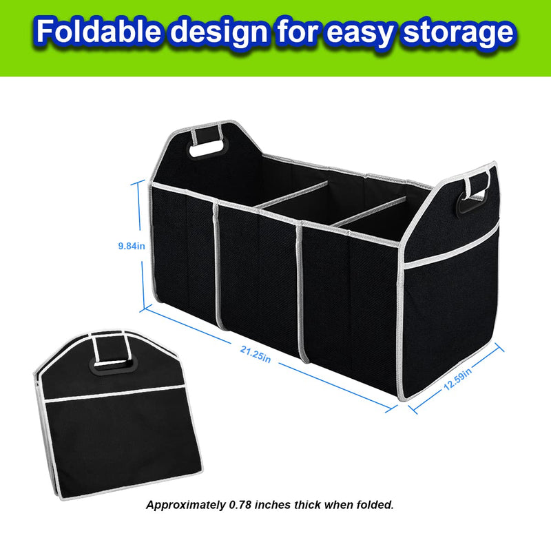 Car Trunk Organizer, Portable Foldable Waterproof Auto Storage Bag with 3 Compartments, Collapsible Cargo Trunk Groceries Organizer, Car Accessories Universal for SUV, Truck, Van, Sedan (Black2) Black2