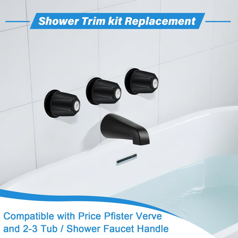 Tub Shower Trim Kit, Matte Black 3 Piece Shower Knob and Bath Tub Spout, for Price/Pfister Verve 3 Handles and Tub Shower Faucet, for 1/2'' Pipe MALE Thread Connection, 3/4'' IPS Pipe Inside Thread