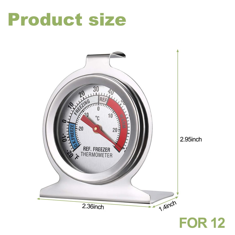 12 Pack Refrigerator Freezer Thermometer Classic Large Dial Fridge Thermometer Stainless Steel Kitchen Cooking Thermometers with Red Indicator -20 ℉ to 80 ℉/ -30 ℃ to 30 ℃