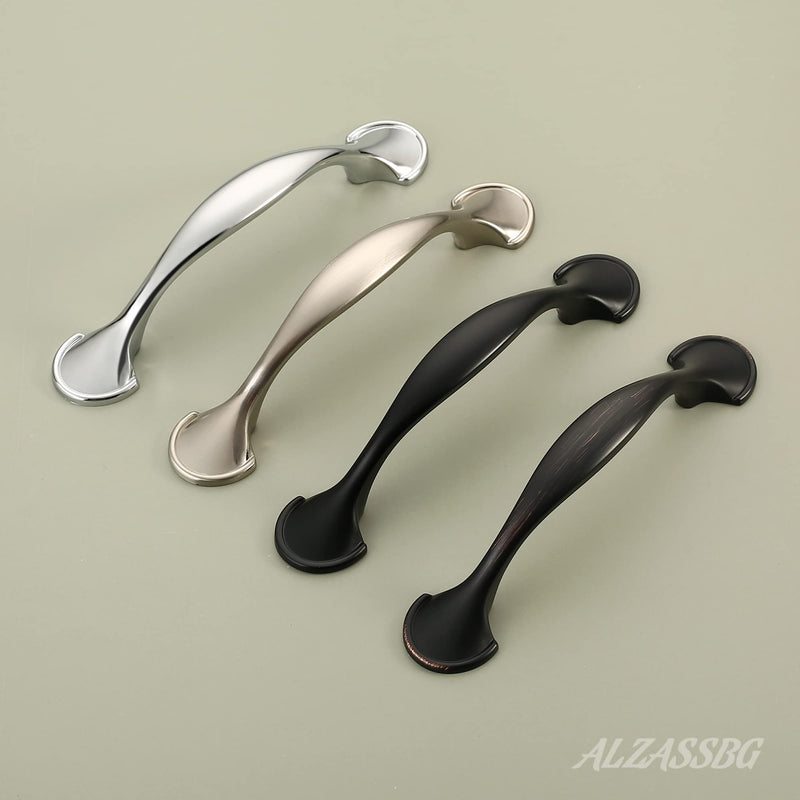 Alzassbg Brushed Satin Nickel Cabinet Pulls and Handles 10 Pack, AL3025SN | 3 Inch Hole Center, Arch Metal Build, Decorative Hardware Handles, for Cabinets and Drawers 3" Hole Center Arched Handles - Brushed Satin Nickel