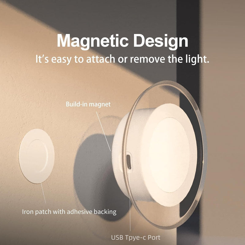 4 Pack Magnetic Motion Sensor Night Light with Stick-On Base, Cruise Rechargeable Battery Powered Cordless Glow Light, Ideal for Bedroom, Bathroom, Stairway- Moonlit 4 Pack