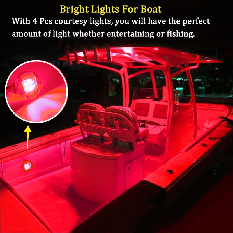 Boaton LED Night Fishing Lights, Courtesy, Deck, Navigation Lights For Boats, Red Red Interior Lights