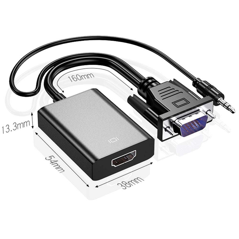 VGA to HDMI Adapter for Connecting Traditional VGA Interface Laptop, PC to HDMI Monitor or Projector, 1080P VGA Male to HDMI Female Converter with 3.5mm Audio Lead and Power Supply Port 1 Pack