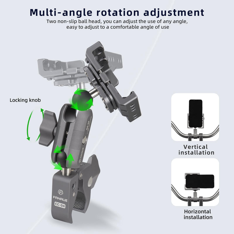 FANAUE Aluminum Motorcycle Phone Mount with Vibration Dampener & High-Speed Secure Lock, 360° Rotatable Phone Holder Cradle Handlebar Cellphone Holder for Motorcycle ATV Scooter Fit for 5.5"-7.0"