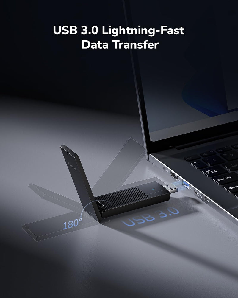 Cudy AXE5400 Tri-Band Wi-Fi 6E Wireless USB 3.0 Adapter WU5400 WiFi Adapter for Desktop PC, Supports Windows 11/10, High Gain Antennas, 6GHz, 1024-QAM, 160MHz, WPA3