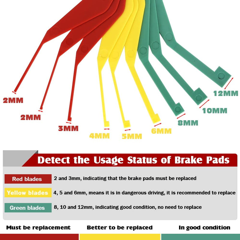 9-Piece Brake Pad Thickness Gauge Set, Brake Gauge Measure Tool to Quickly Measure Brake Pad Wear, Brake Pad Gauge for Most Cars, Easy to Read Color Coded - 2mm to 12mm Plastic 1PC