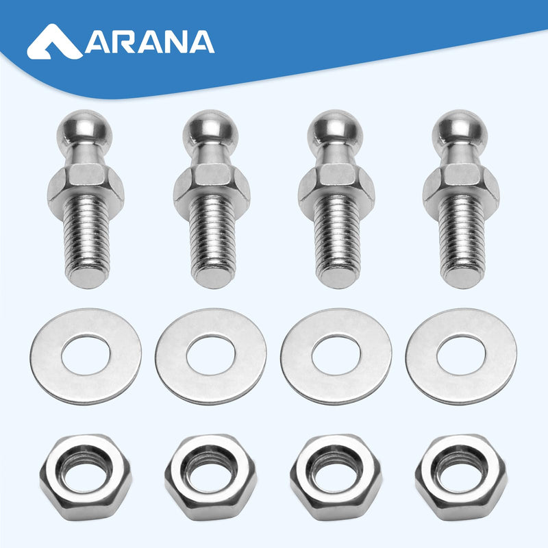 ARANA 10MM Ball Stud with Hardware, 5/16-18 Thread × 3/4" Long Shank Gas Struts Ball Stud for Gas Strut Shock Springs Lift Support End Fiting, Set of 4 Sliver 10MM Ball Stud, 3/4” Long Shank