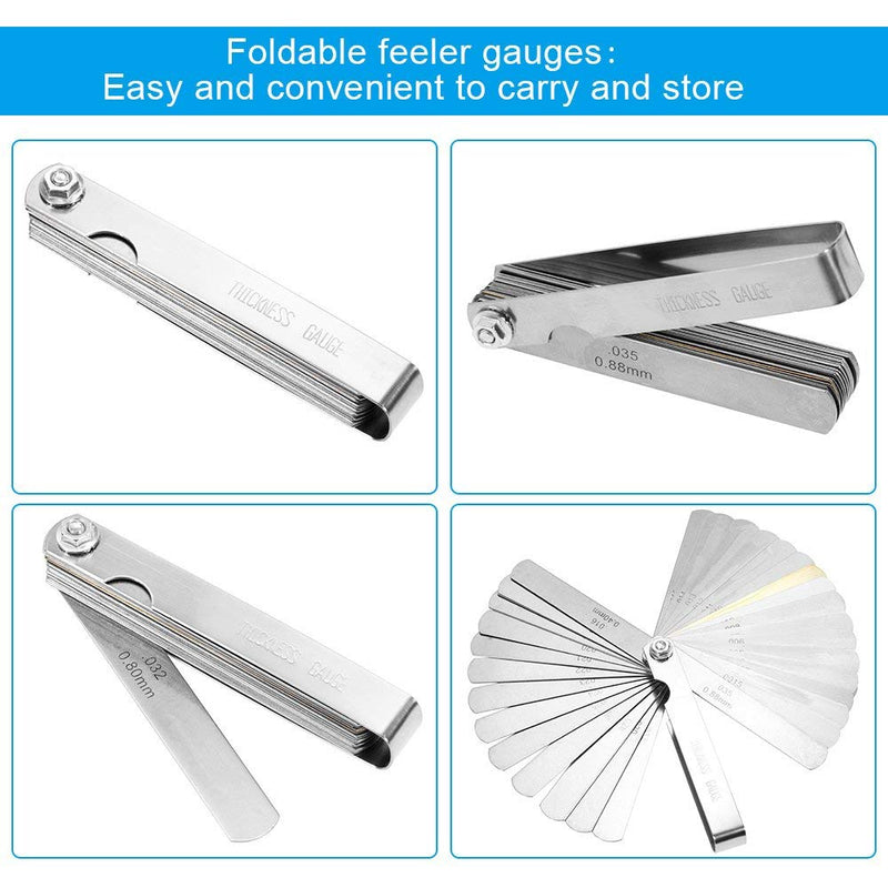 Feeler gauges, valve gauge, distance gauge, 32 blades, high-precision feeler gauge, stainless steel with dual marked metric and imperial gap measuring tool. 95*15*14MM