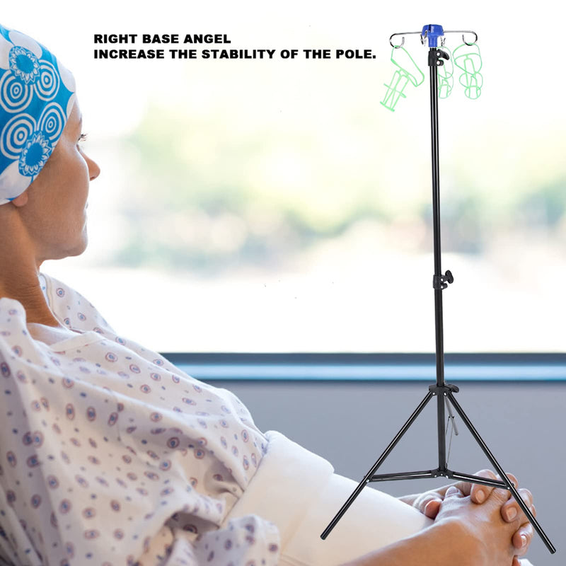 Saluaqui Portable IV Pole Stand, IV Stand for Drip Bags, Stainless Steel Infusion Set with 4 Hooks, Foldable Stand for Nursing Homes and Home Care