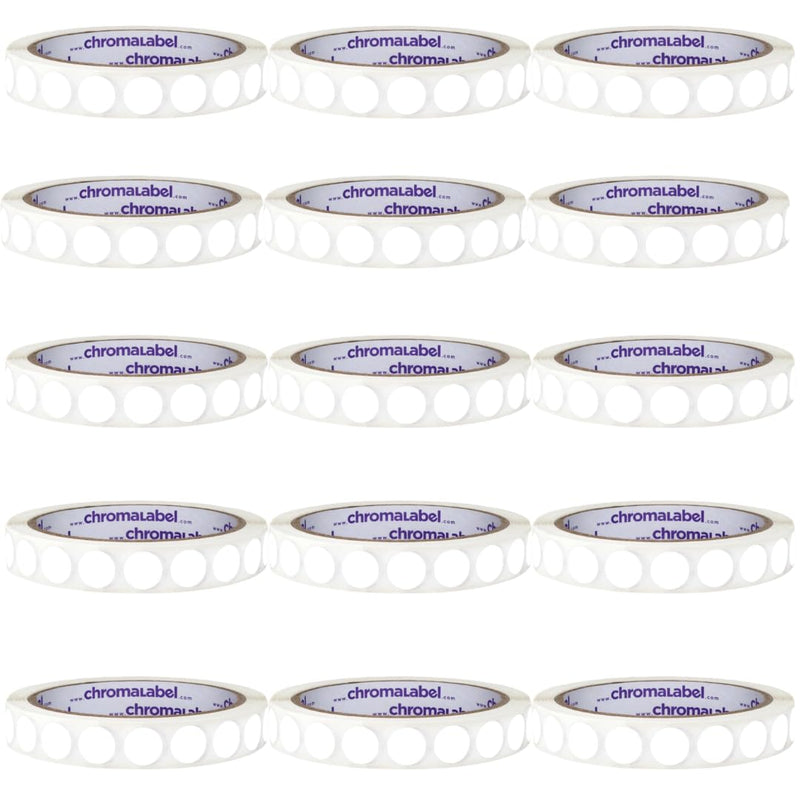 ChromaLabel 1/2 Inch Round Colored Stickers, Removable Sticky Dots Color Coding Labels, 1000 Sticker Labels per Roll, White - Case of 15
