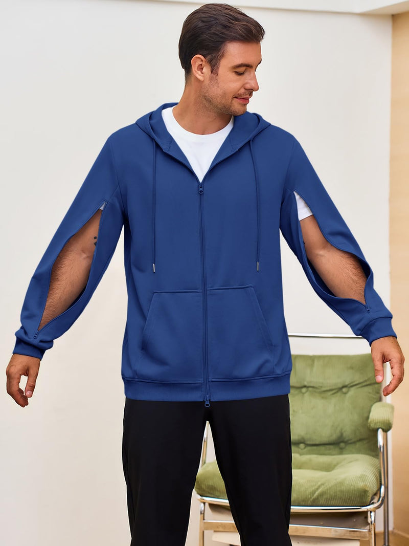 Runcati Mens Dialysis Sweatshirts Full Zip Lightweight Hemodialysis Jacket Warm Hoodie Sweatshirt with Arm Zipper Navy X-Large