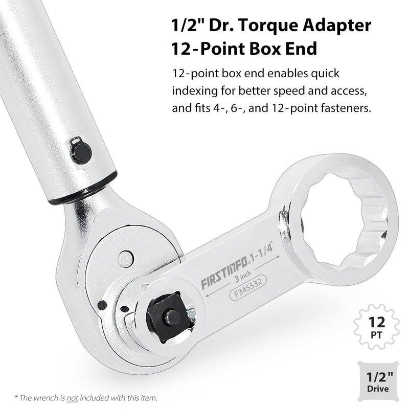 FIRSTINFO F345532 1/2-inch Drive 1-1/4" Torque Adapter, 12-Point Box End with CR-V Construction 1/2-inch Drive / 1-1/4"